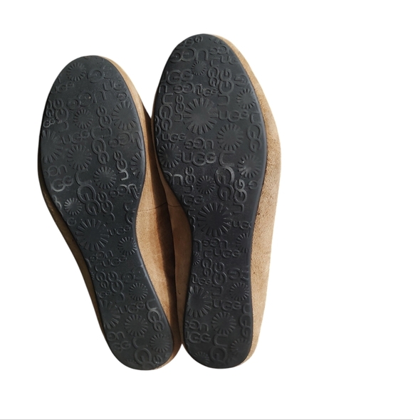 UGG Women's Tan Suede Slippers with Bow - Picture 3 of 6